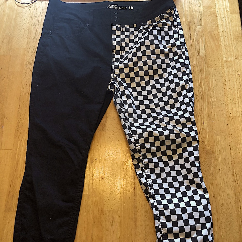 HOT TOPIC Black/Checkered Half and Half Jeans